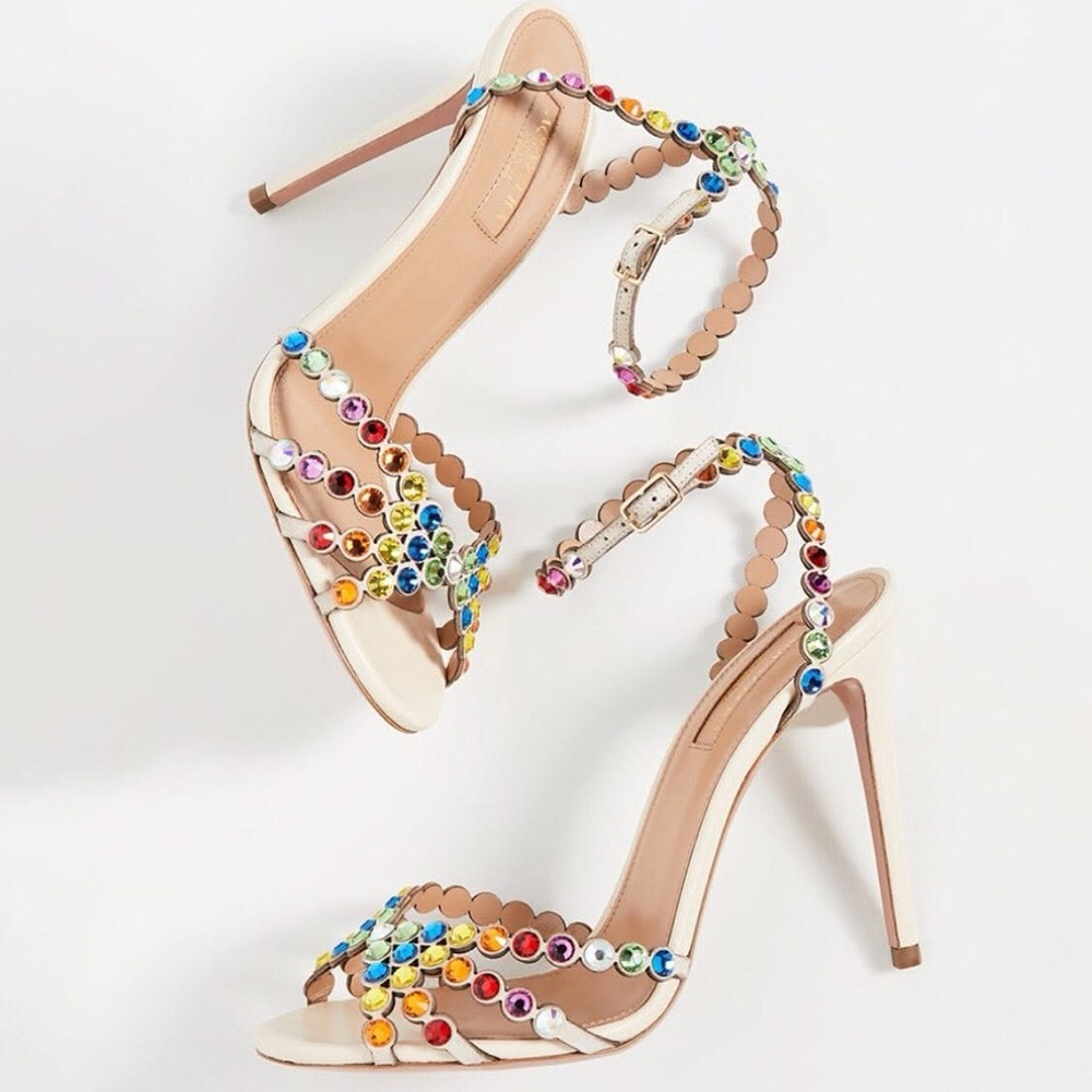 New AQUAZZURA Tequila Crystal Embellished Sandals Rainbow $1,450 40